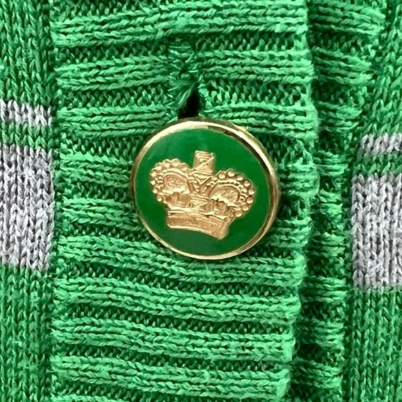 Juicy Couture Kelly Green Striped Royal Crown Button Front Cardigan Sweater - Picture 2 of 9
